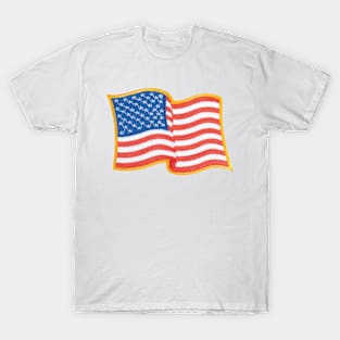 Embroidery American Flag Sticker T-Shirt